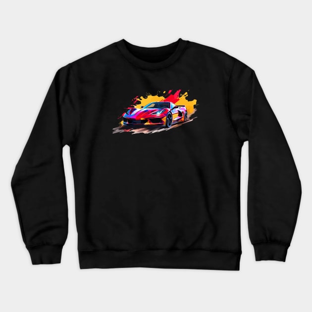 Torch Red C8 Corvette racecar splatter art Supercar Sports car Racing car Crewneck Sweatshirt by Tees 4 Thee
